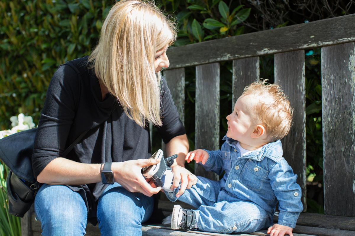 Mother and toddler in park