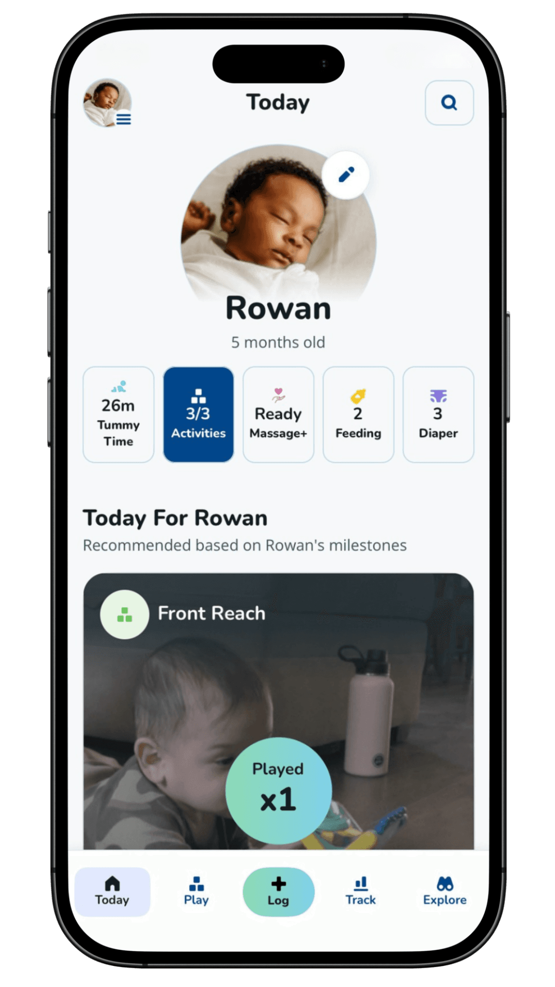 App dashboard for 5 month old baby