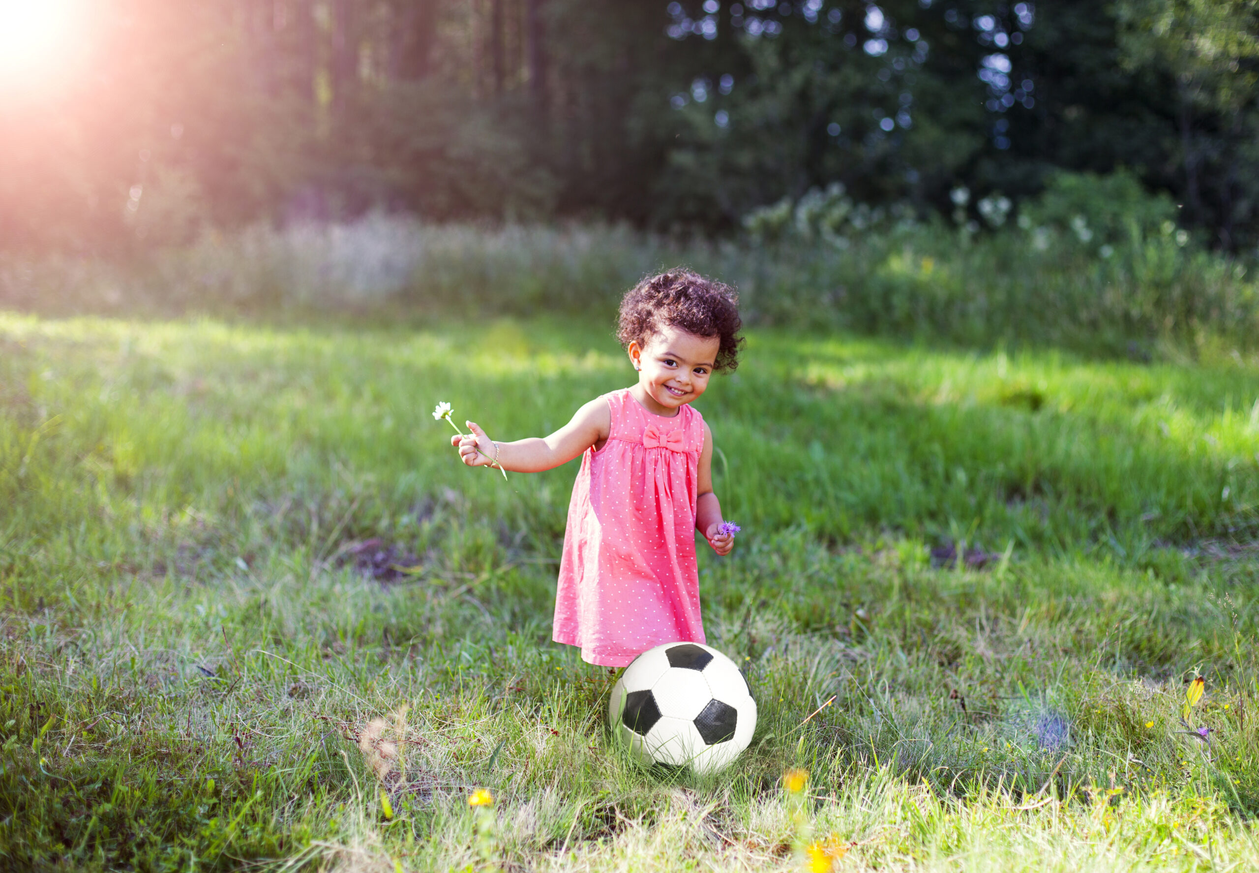 A smaller soccer ball can be a great choice for an outdoor toy for a kid