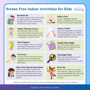 Screen free activities for kids infographic
