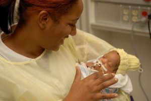 Mother and baby in NICU